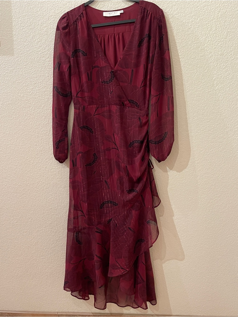ASTR Maroon and Black metallic maxi dress